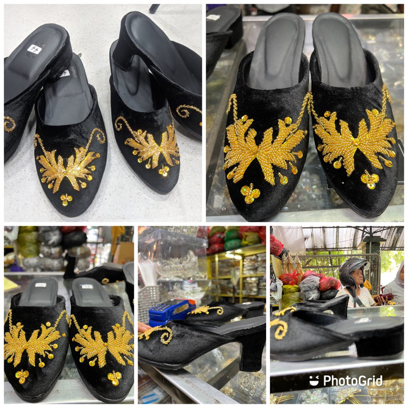 Selop pengantin Bludru Hitam