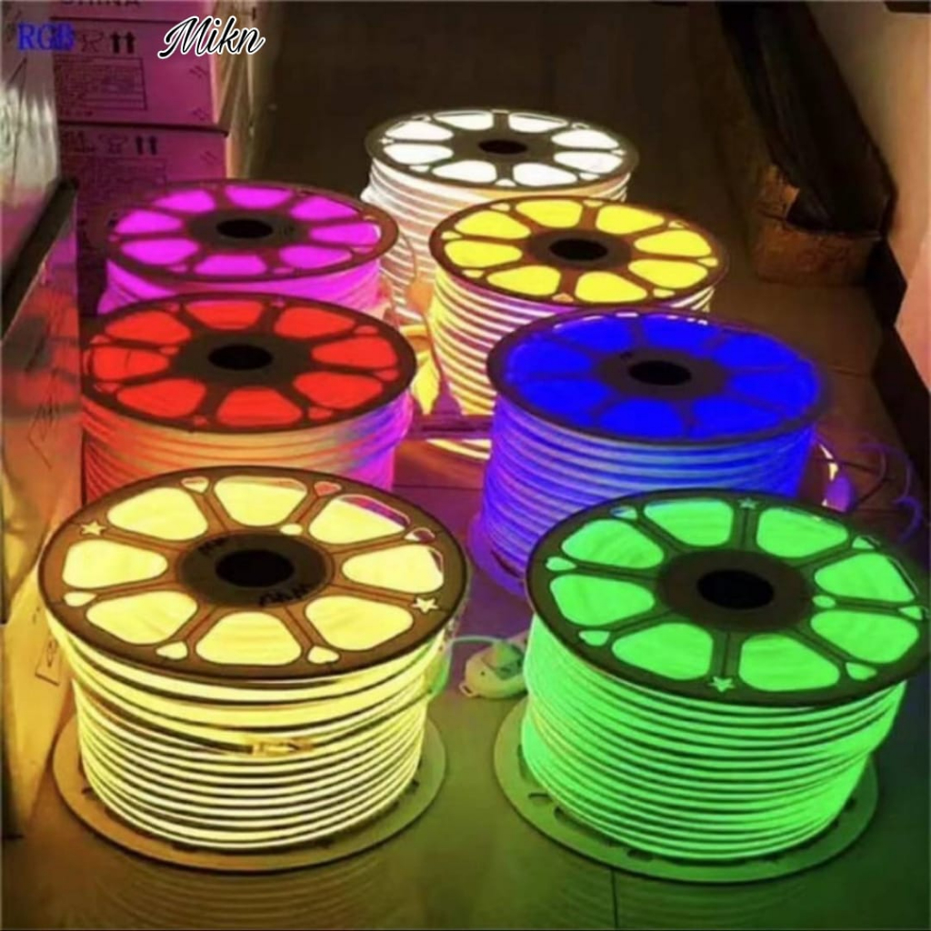 Paket Lampu Neon Flex LED Neonsign 20 25 30 40 50 Meter Gratis 1 soket  Neonflex Selang Flexible AC 