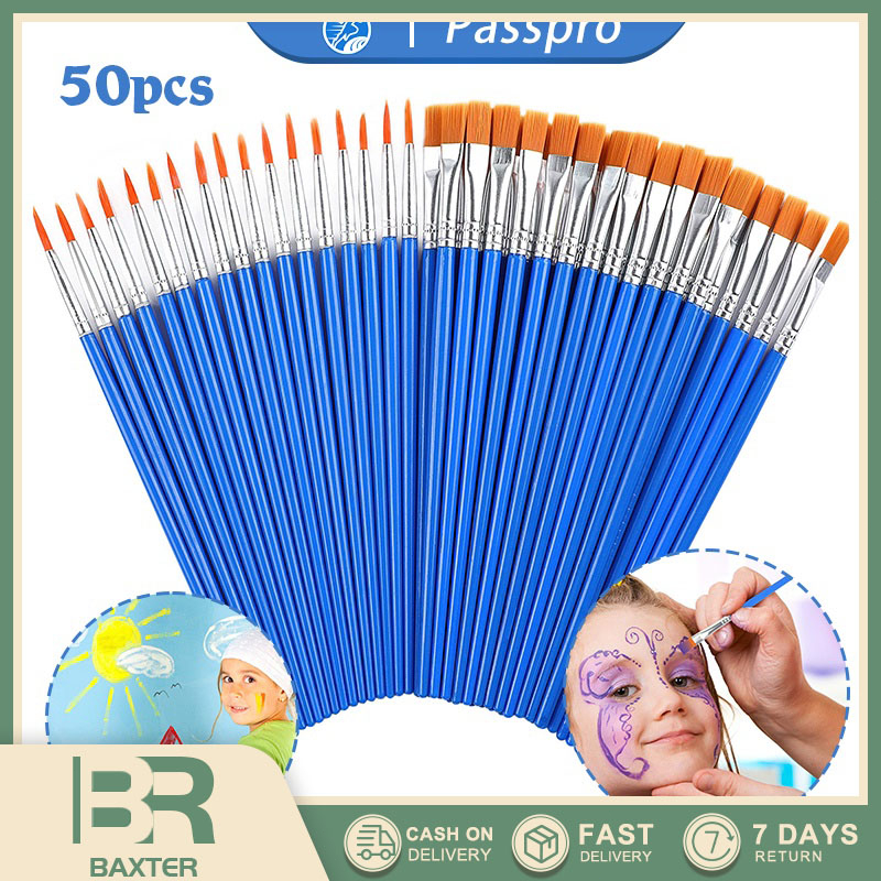 

50PCS Kuas Lukis Akrilik Bulu Nilon Cat Air / Minyak Set Paintbrush Ujung Flat - Artist Paint Brush