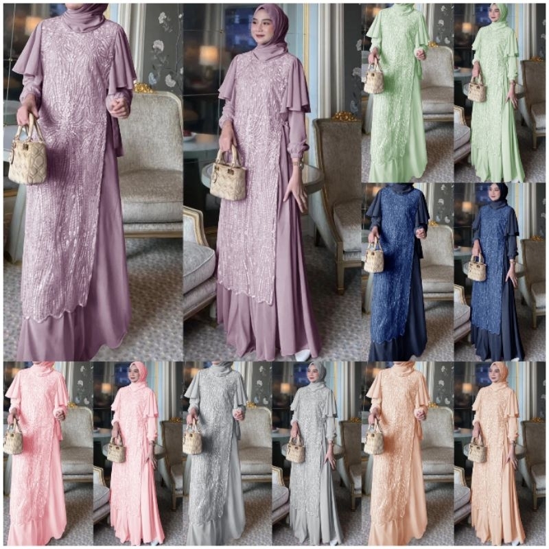 SET DRESS 2IN1 + OUTER FASHION BUSANA MUSLIM BAJU KONDANGAN WANITA GAMIS MAXIDRESS GAMILA RA