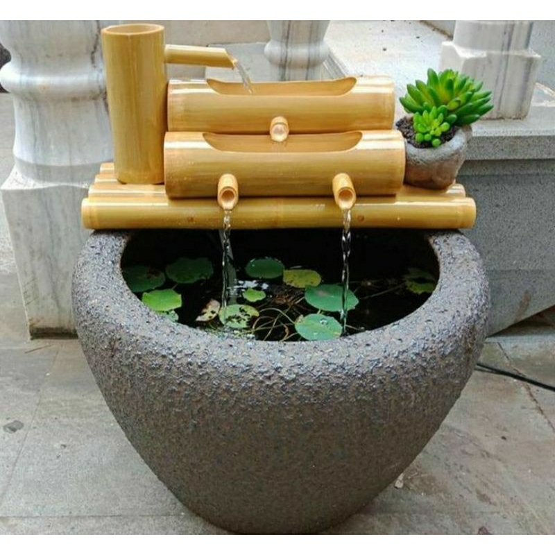 Pancuran bambu,air mancur dari bambu alam,pancuran bambu 2 tingkat terlaris