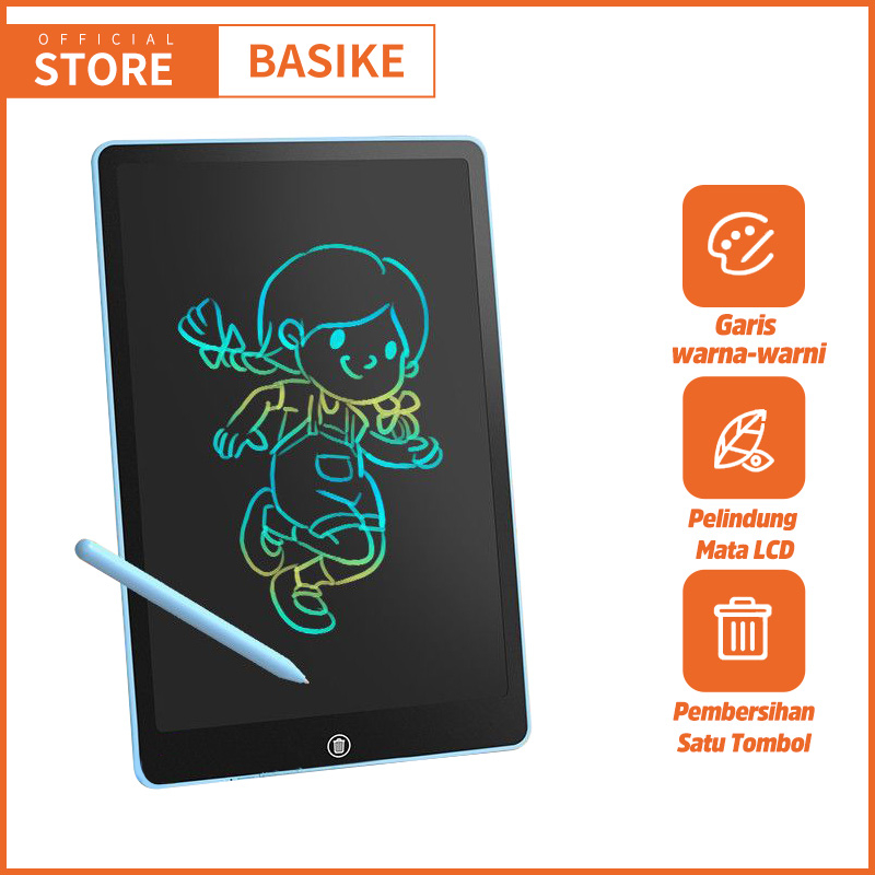 BASIKE LCD Writing Drawing Tablet 16 inch One key to Clear Perlindungan Mata with Lock & Stylus Pen