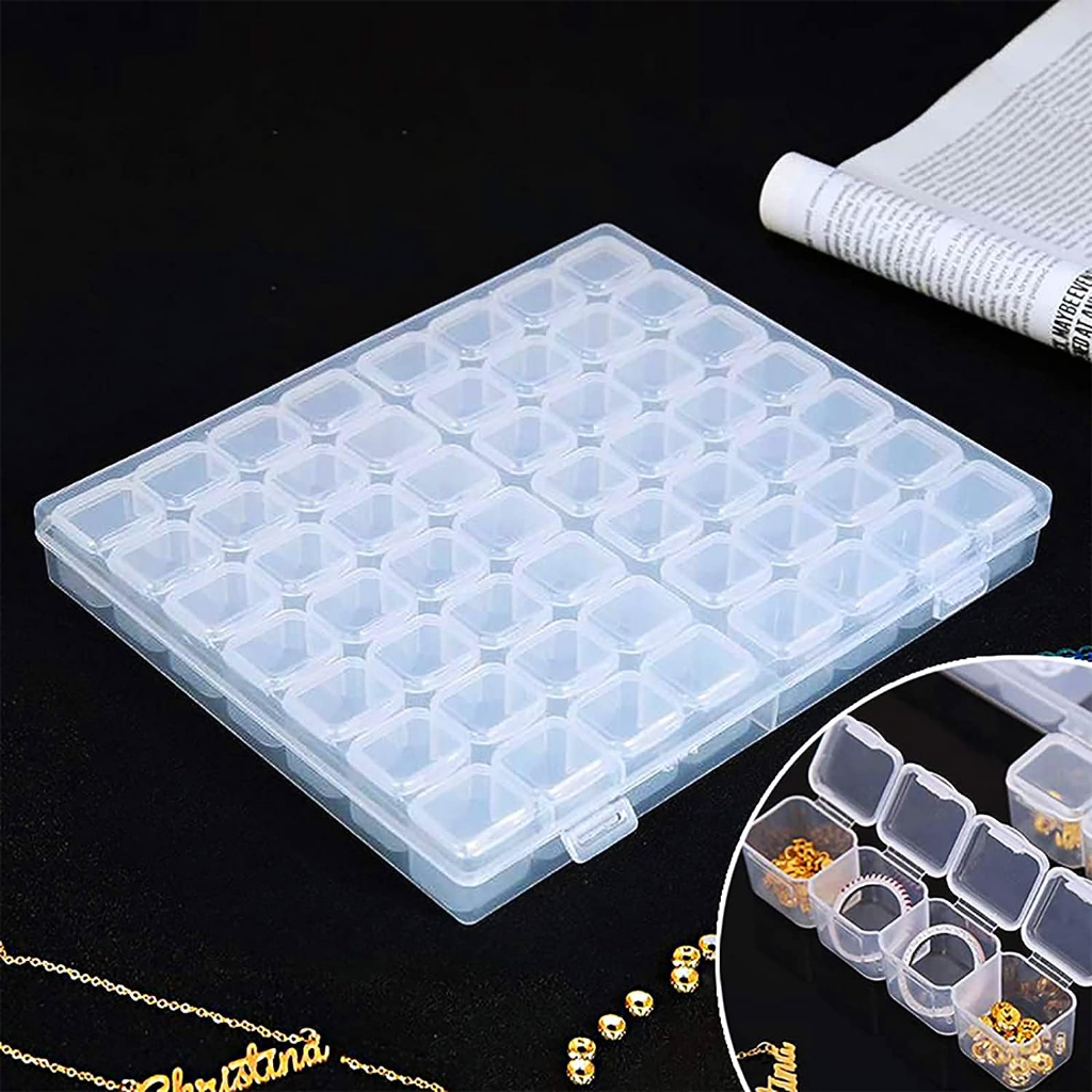 KOTAK PERHIASAN AKSESORIS MANIK MANIK PLASTIC STORAGE JEWELRY BOX 56 GRID DR56 TRANSPARENT SQUARE