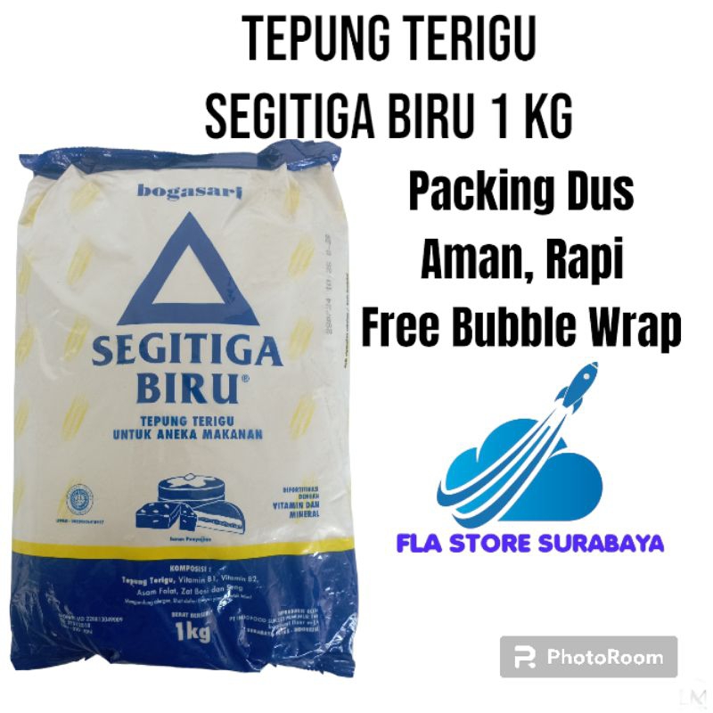 

Bahan kue/Tepung terigu/Segitiga Biru 1kg/Harga terjangkau.