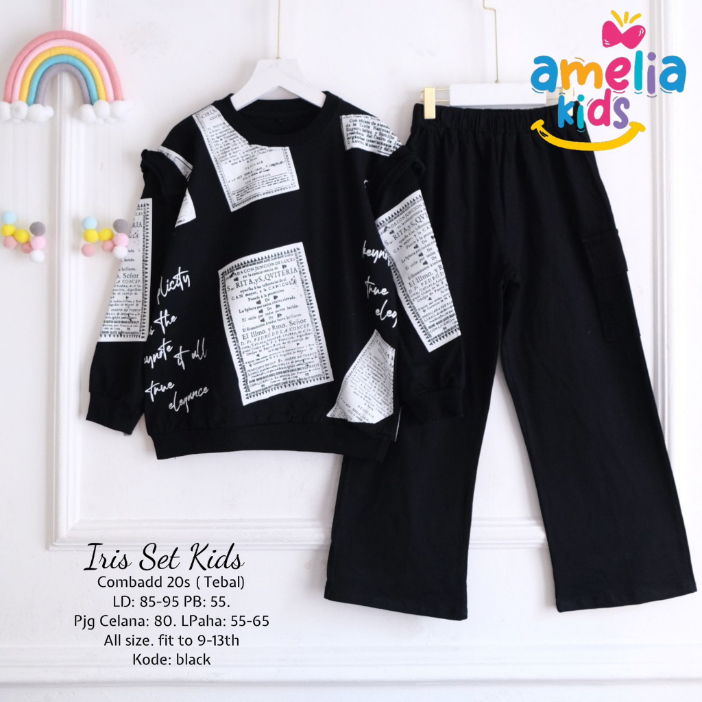 IRIS SET KIDS ORIGINAL BY AMELIA KIDS SETELAN BAJU ANAK PEREMPUAN USIA 9-13 TAHUN ONESET ANAK KAOS L