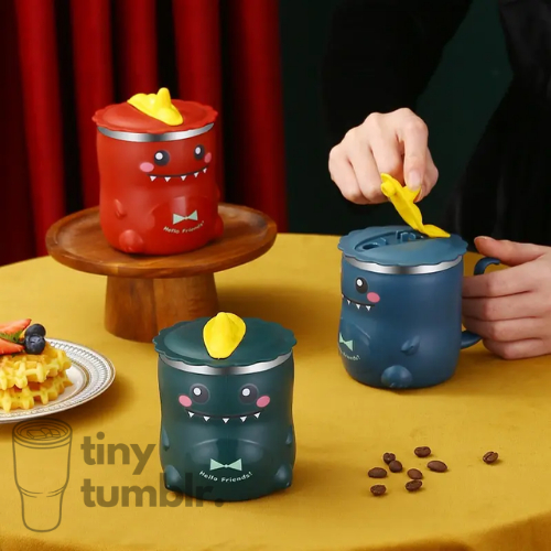 DINO Gelas Anak Lucu Anti Tumpah Stainless Unik Import Viral Dinosaurus Gelas Motif Lucu