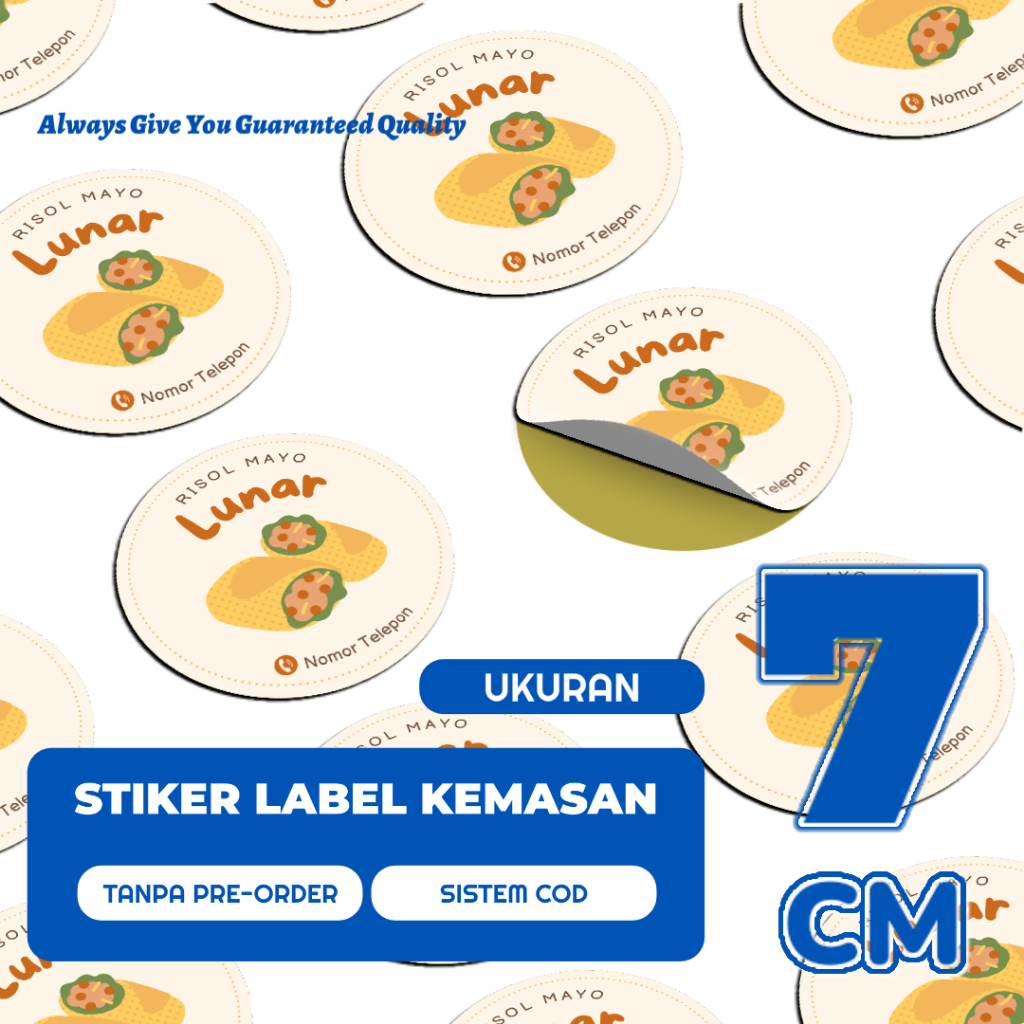 

[ FREE CUTTING ] Cetak Stiker Label Kemasan Makanan Ukuran 7 CM