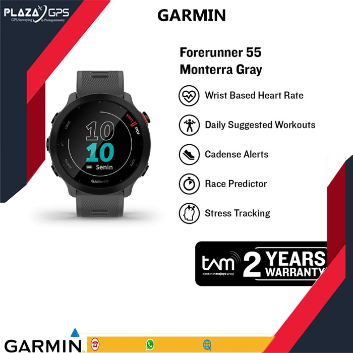 Garmin Forerunner 55 GPS Monterra Grey - 010-02562-53 Garansi Resmi TAM 2 Tahun