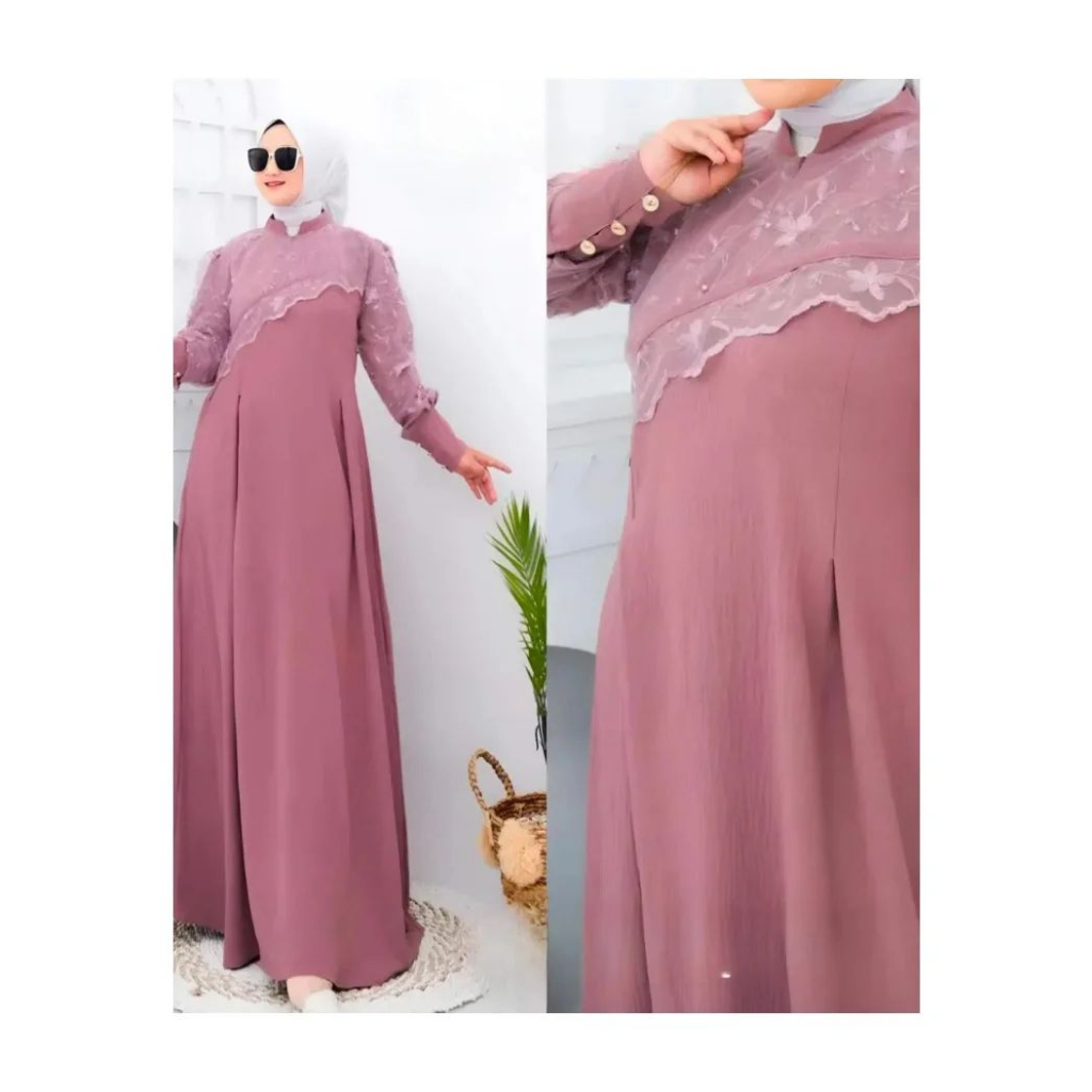 HUARA DRESS GAMIS CRINKLE AIRFLOW PREMIUM DRESS WANITA TERBARU 2023 GAMIS WANITA BAHAN CRINGKLE APLIKASI BRUKAT