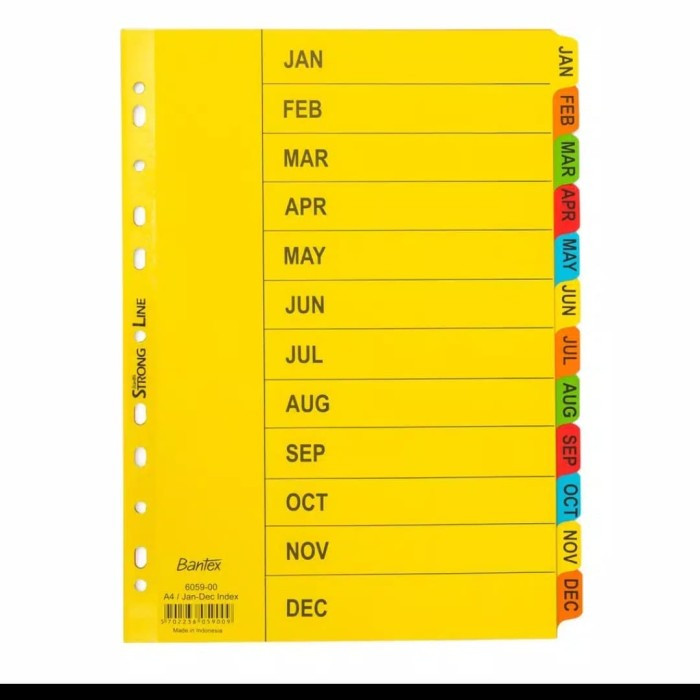 

Divider Index / Pembatas Kertas A4 Jan - Dec Bantex 6059