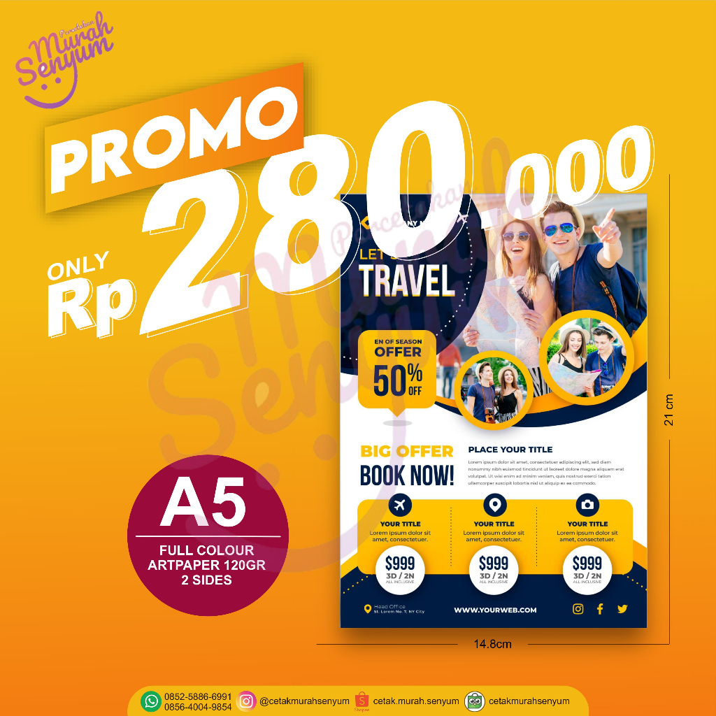 

Cetak Brosur/Flayer Ukuran A5 2 sisi Art Paper 120g 500lembar