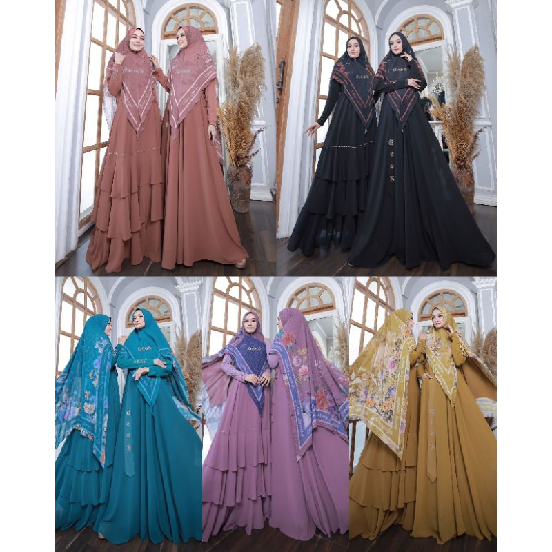Gamis Syari By Gallery Syarifah Original Dress Basic Polos Ceruty HQ Mix Jersey Dres Rempel Tumpuk M