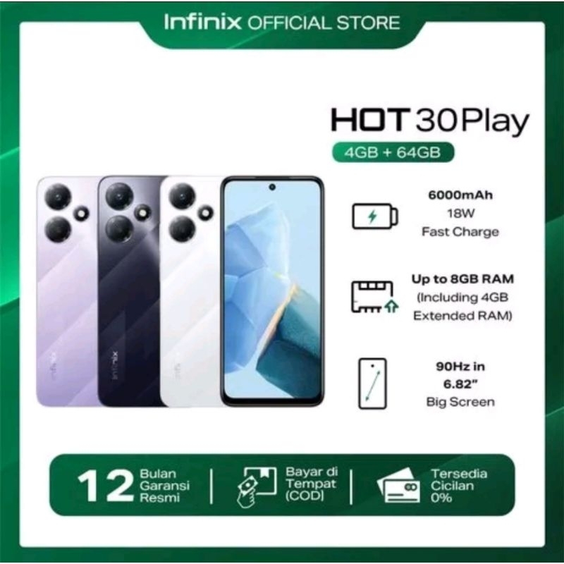 Infinix Hot 30 Play 4/64 ram 4gb 64gb garansi resmi Infinix Indonesia