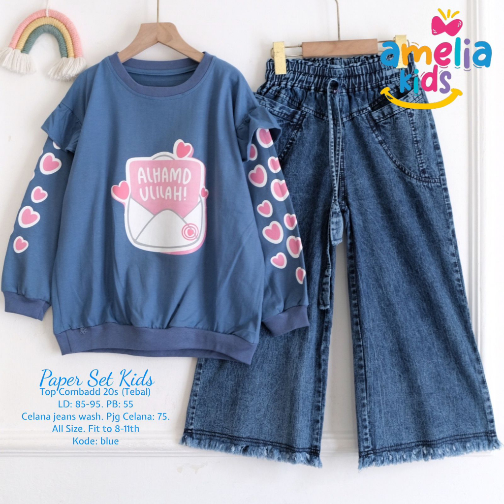 PAPER SET KIDS ORIGINAL BY AMELIA KIDS SETELAN BAJU ANAK USIA 8-12 TAHUN ONESET ANAK PEREMPUAN KAOS 