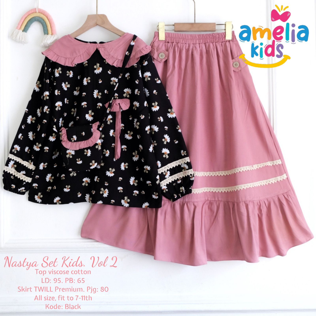NASTYA SET KIDS VOL.2 SETELAN BAJU ANAK PEREMPUAN BLOUSE DAN ROK FREE TAS SET ROK ANAK USIA 7-12 TAH