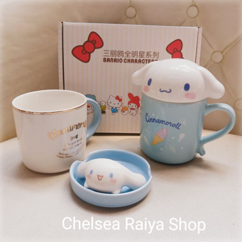 Gelas Keramik Tutup Kepala Sanrio Cinnamoroll 350ml Cinamorol Cinamoroll Cinnamonroll Kawaii Origina
