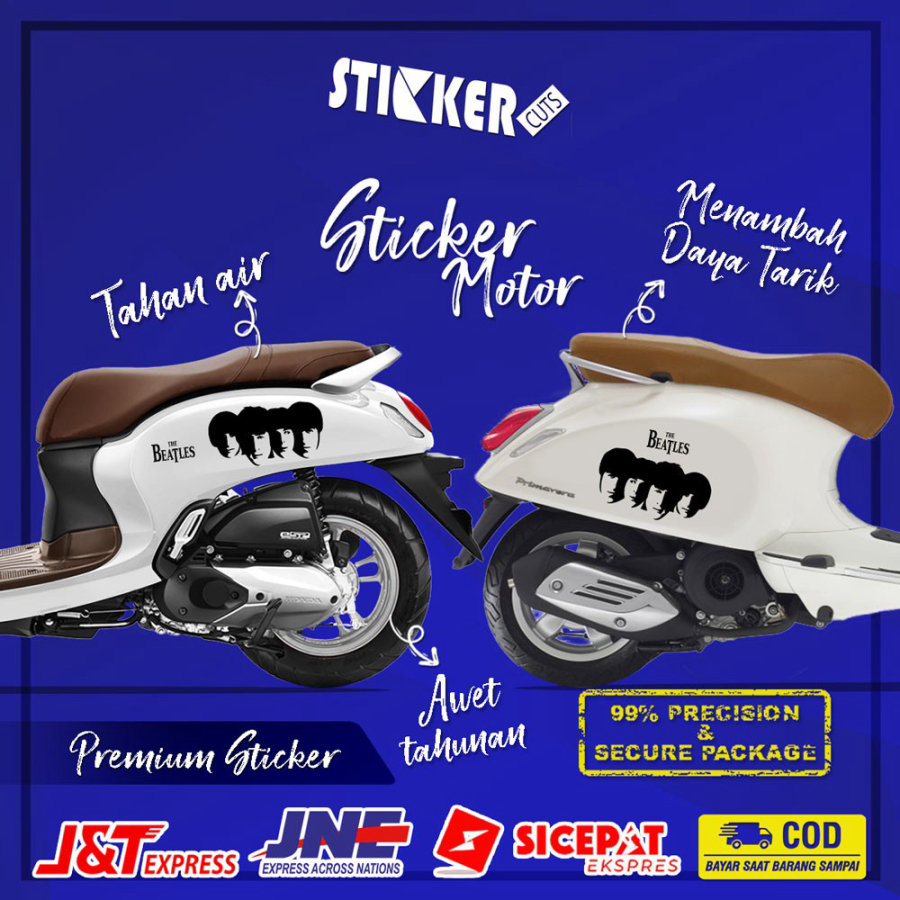 STICKER CUTTING STIKER MOTOR VESPA SCOOPY LOGO THE BEATLES FREE CUSTOM DESAIN