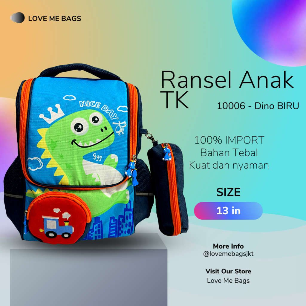 LMB Tas Sekolah Anak Laki Laki TK Import Premium Gambar DINO Bahan Canvas Tebal