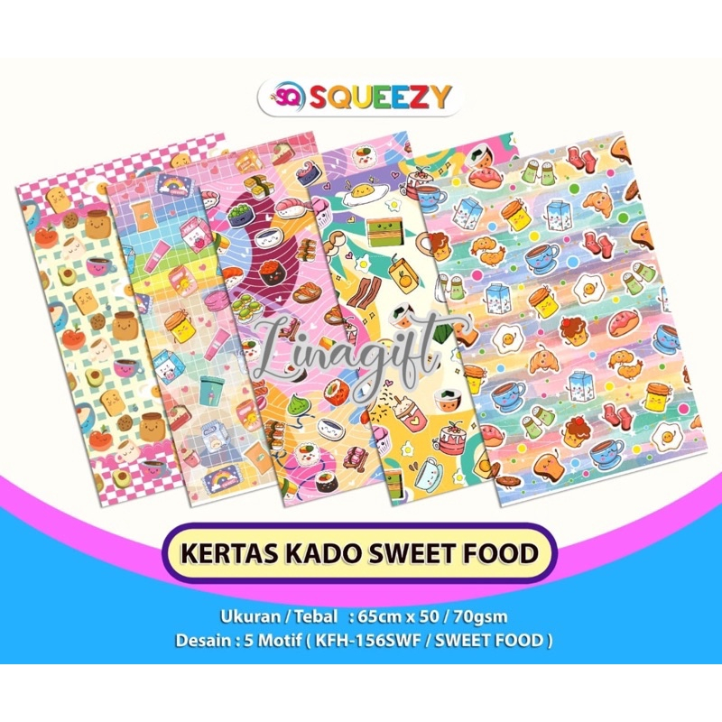 

( 5 Lembar ) FOOD SQ - KERTAS KADO DOFF / GIFT WRAPPING LOLIPOP PERMEN DONUT MACAROON DESSERT CANDY