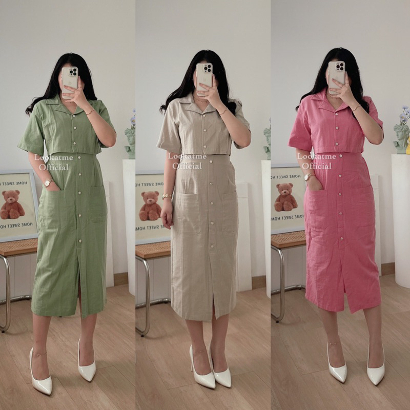 lookatmeofficial - One Set Rok Linen Belca Set Wanita - Setelan Rok dan Kemeja Crop Wanita Bahan Linen