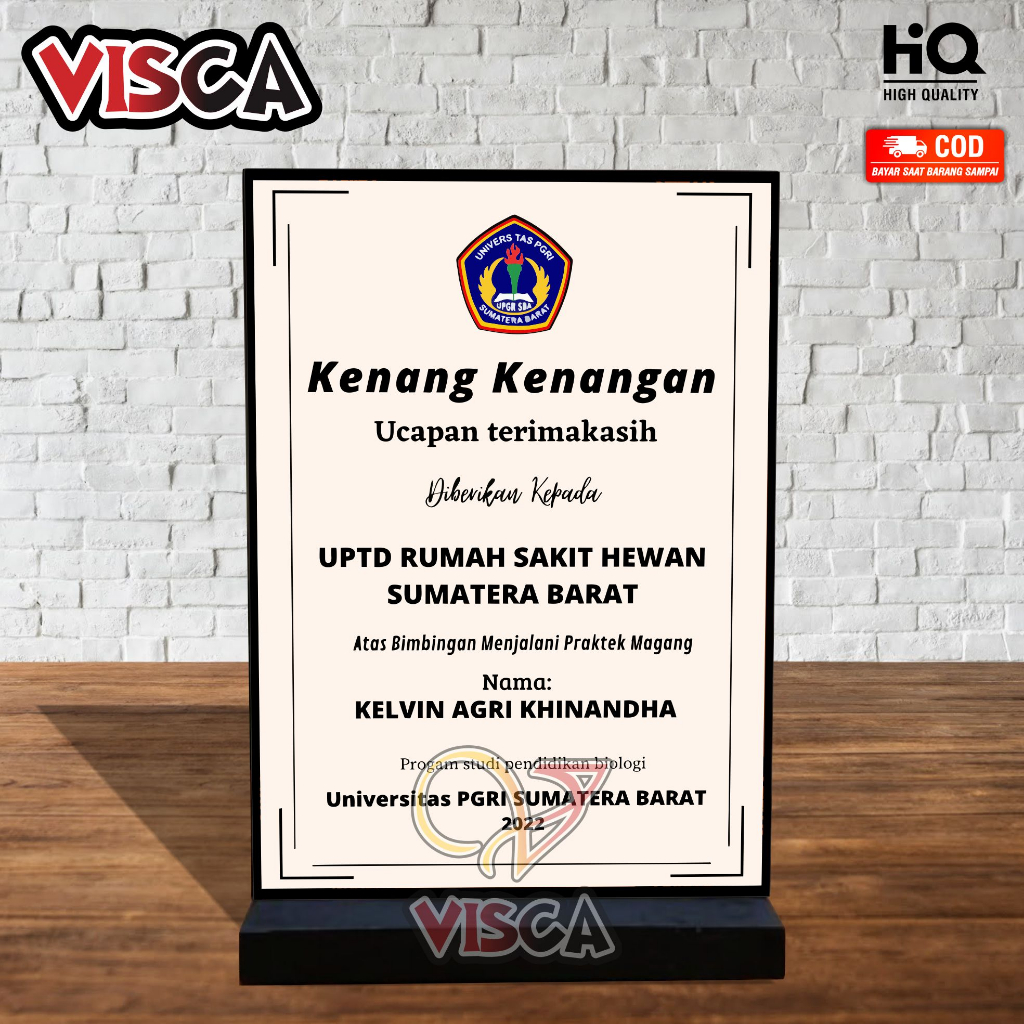 Plakat kayu plakat kenangan plakat cinderamata plakat kayu PKL sekolah kuliah plakat kenang kenangan