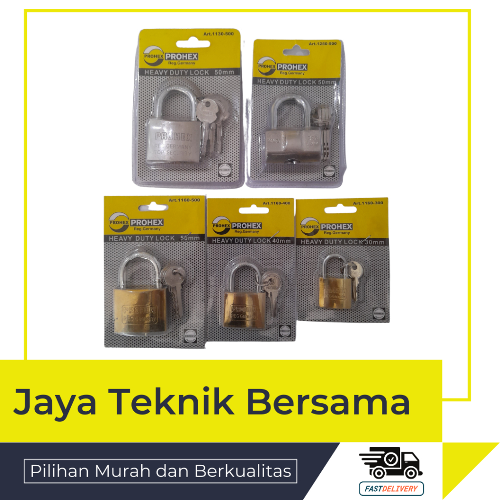 GEMBOK PROHEX KUNING PENDEK 30MM 40MM 50MM, SATIN 50MM, BULAT 50MM