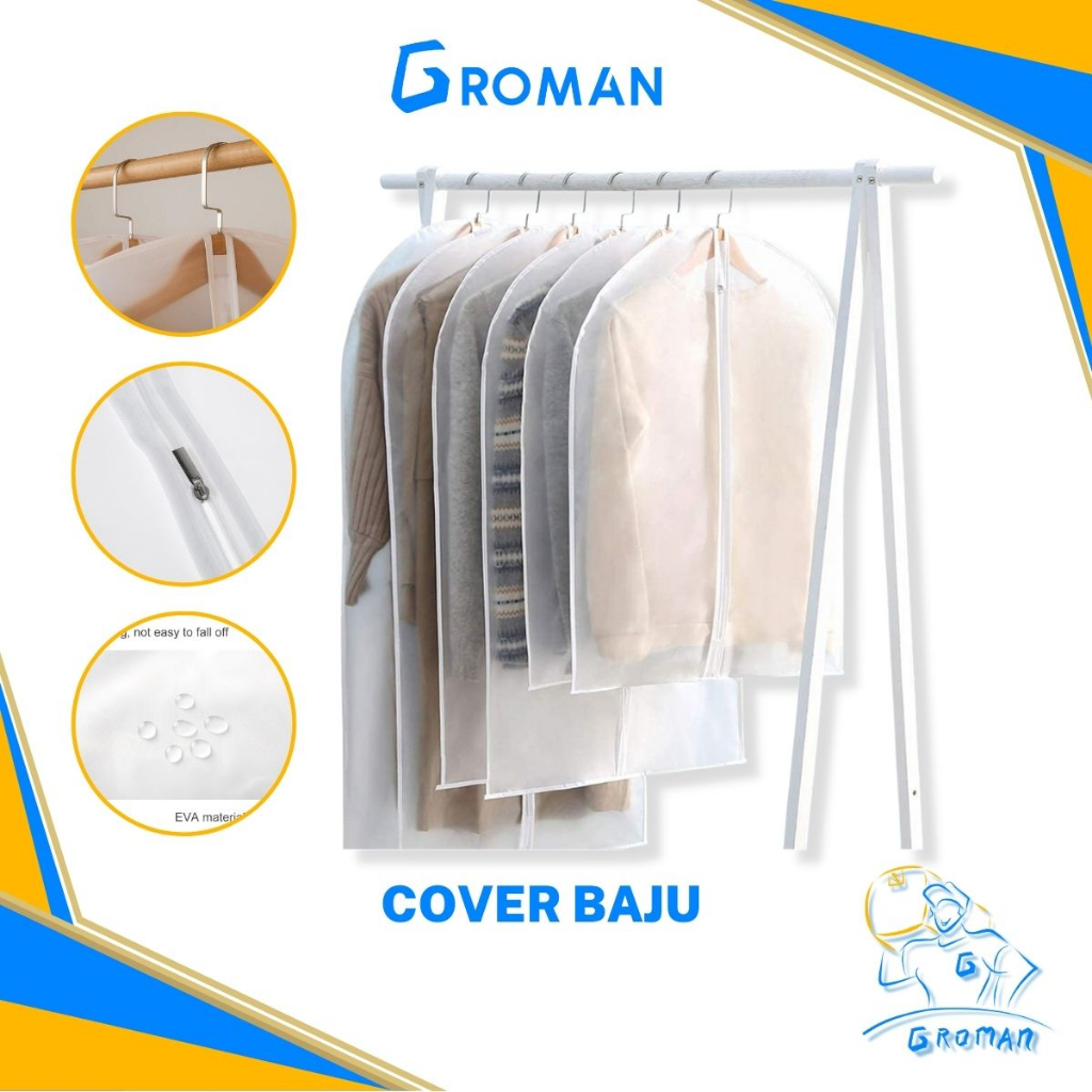 Cover Baju Gantung Bahan PEVA Semi Plastik Transparan ada Resleting Anti Air dan Debu Plastik Pelind