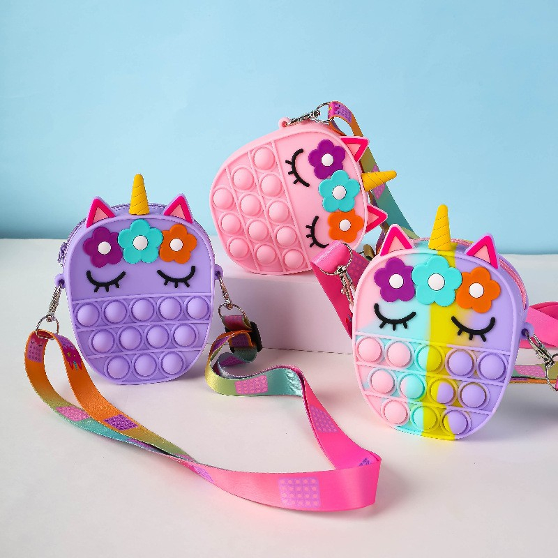 ELF1442 Tas Pop It Jelly Rubber Motif Unicorn Oval Tas Selempang Anak Tas Pop It Unicorn Tas Selempa