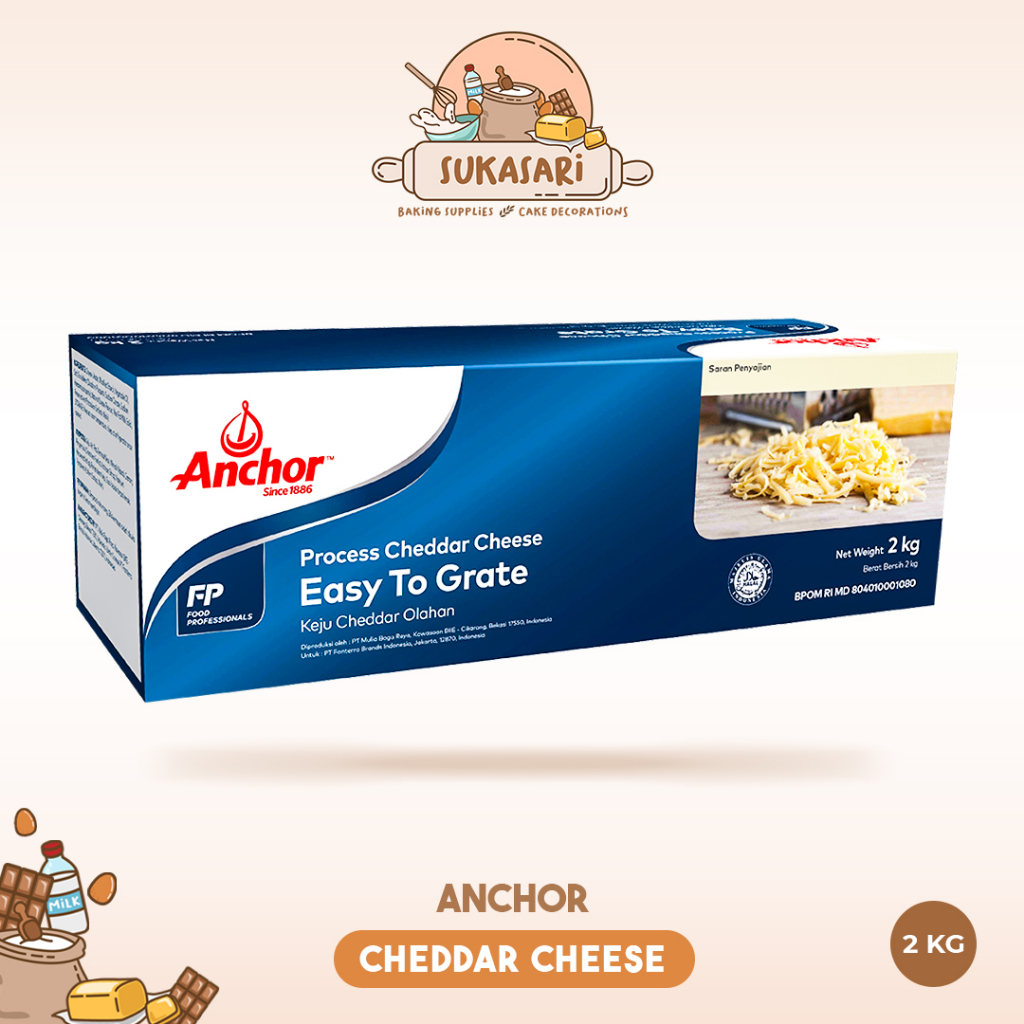 

Sukasari - Anchor Cheddar Cheese 2kg / Keju Parut Cheddar Anchor / Easy to Grate Cheddar Cheese etg