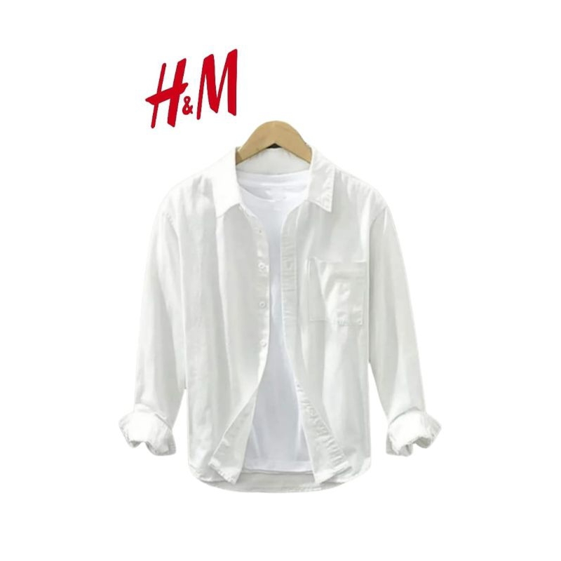 H&M Kemeja Putih Polos Panjang Slim Fit