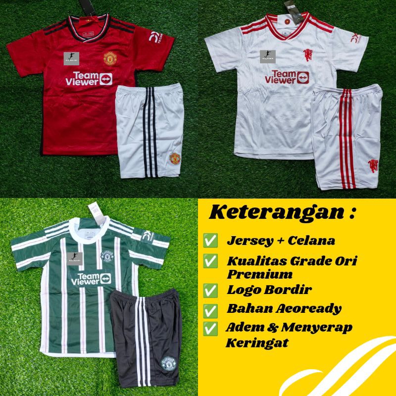 Setelan Jersey Man_Chester United MU Kids Junior Anak Home 2023 2024 Grade Ori Import Baju SepakBola