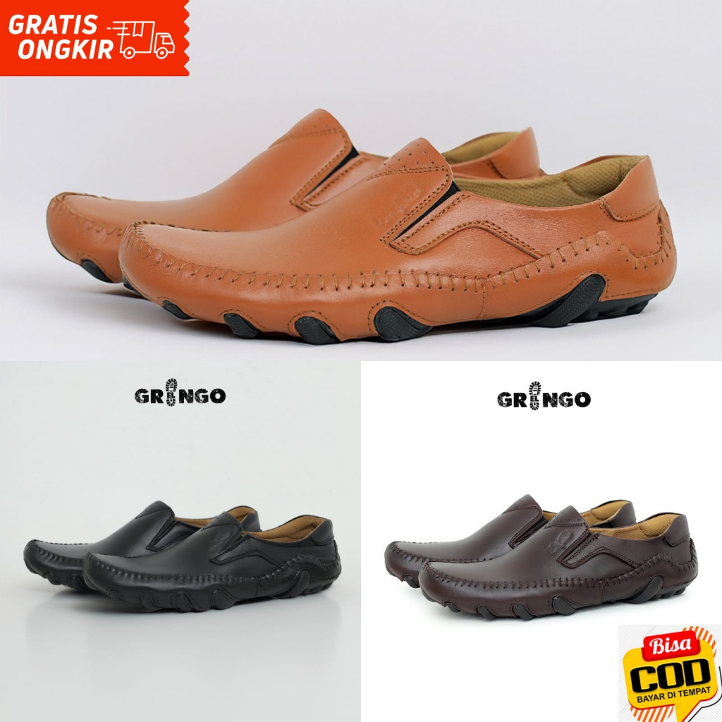 Sepatu Loafers Kasual Pria Kulit Sapi Asli polos