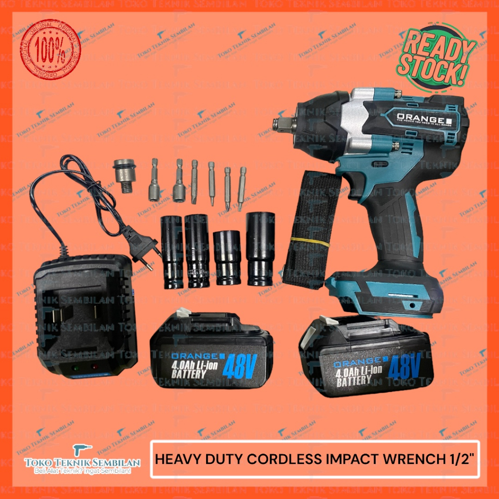 HEAVY DUTY CORDLESS IMPACT WRENCH/SOK IMPACT BATERAI 1/2" 650NM ORANGE