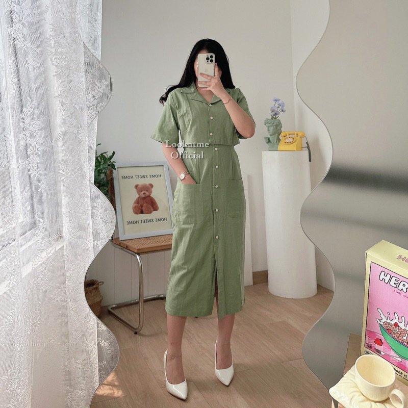 lookatmeofficial - One Set Rok Linen Belca Set Wanita - Setelan Rok dan Kemeja Crop Wanita Bahan Linen