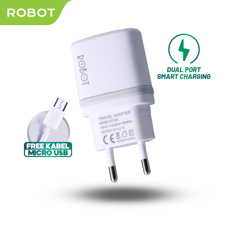 ROBOT Kepala Charger Fast Charging Kabel Micro USB 2.1A Kepala Charger Adaptor Kepala Charger Iphone