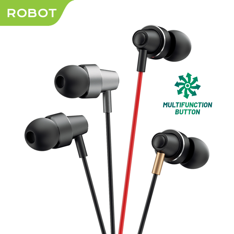 ROBOT Earphone RE240S In-Ear Deep Rich Bass Driver 10mm Suara Jernih Tiga Frekuensi Kabel Elastis Le