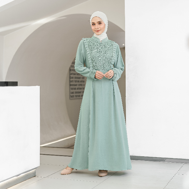 NEMOKITS Gamis Alia - Gamis Busui Friendly Variasi Brukat Malika Maxi Dress Pakaian Muslim Wanita Wa