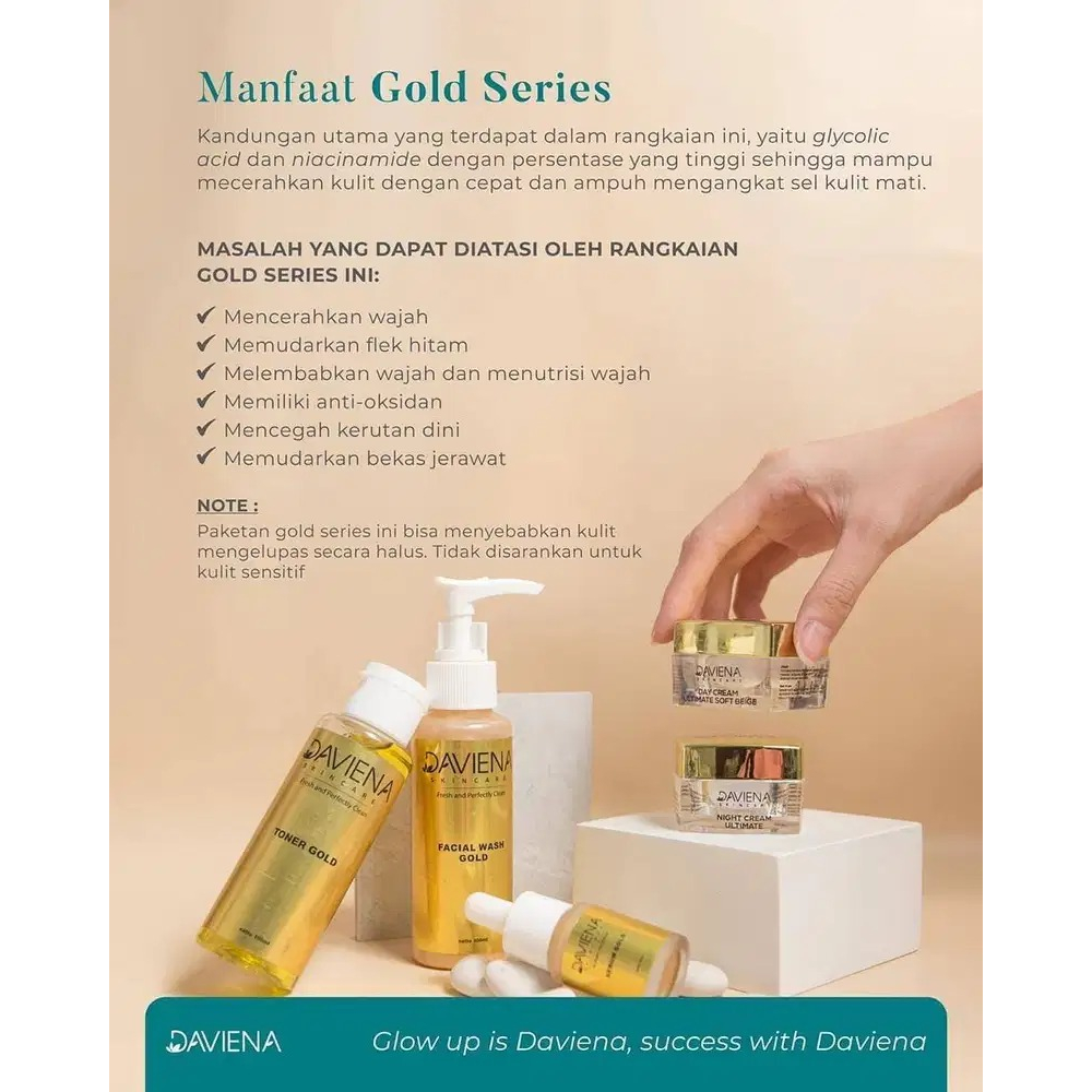 Daviena skincare Gold series Cream Penghilang Flek hitam membandel Paket pemutih dan Pencerah Wajah 