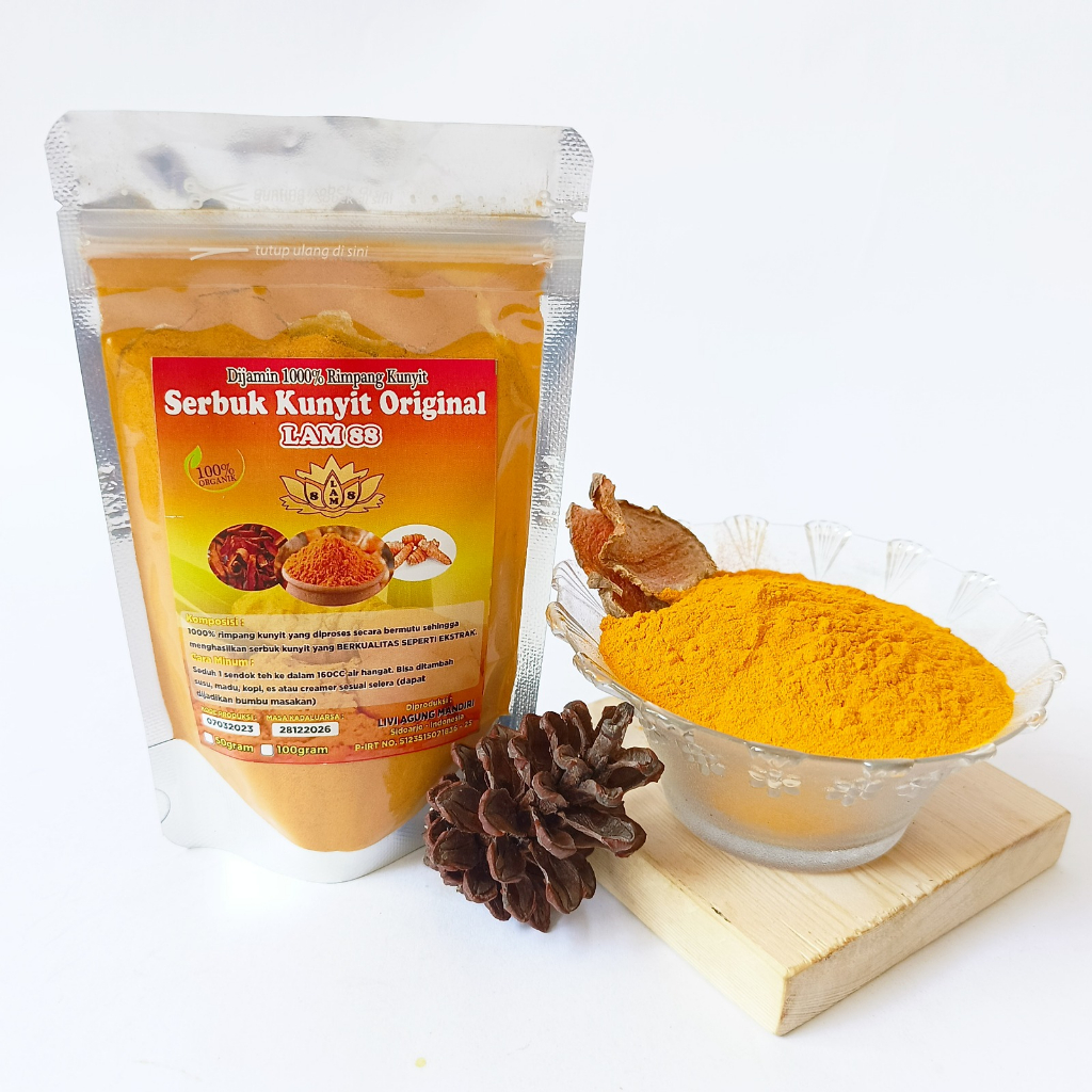 kunyit bubuk murni kemasan 50g bisa untuk masakan, minuman kesehatan, masker kecantikan