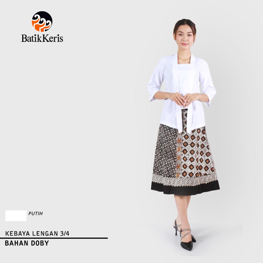 Batik Keris Kebaya Lengan 3/4 Kutu Baru Putih