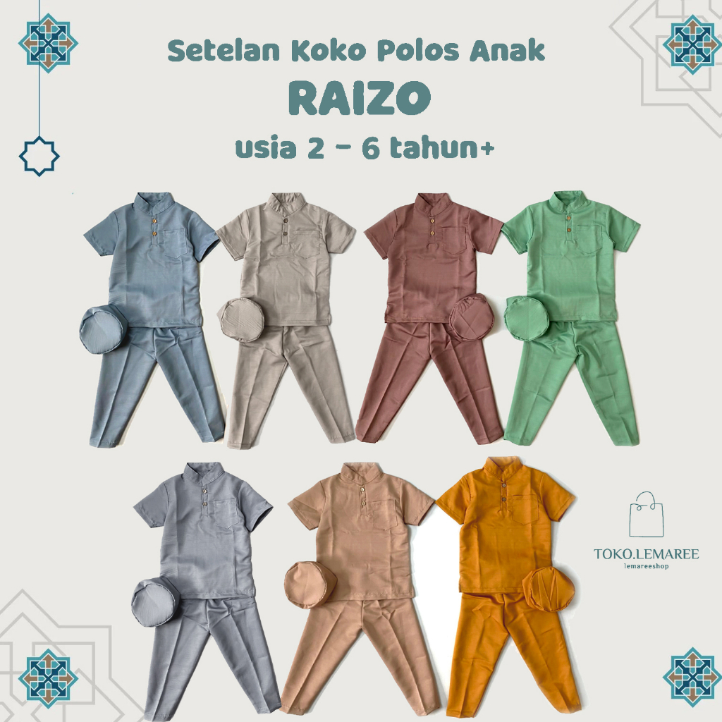 Setelan Kemeja Koko Anak 2 - 6 tahun / Model Polos dan Kombinasi Batik / Busana Muslim Anak Cowok