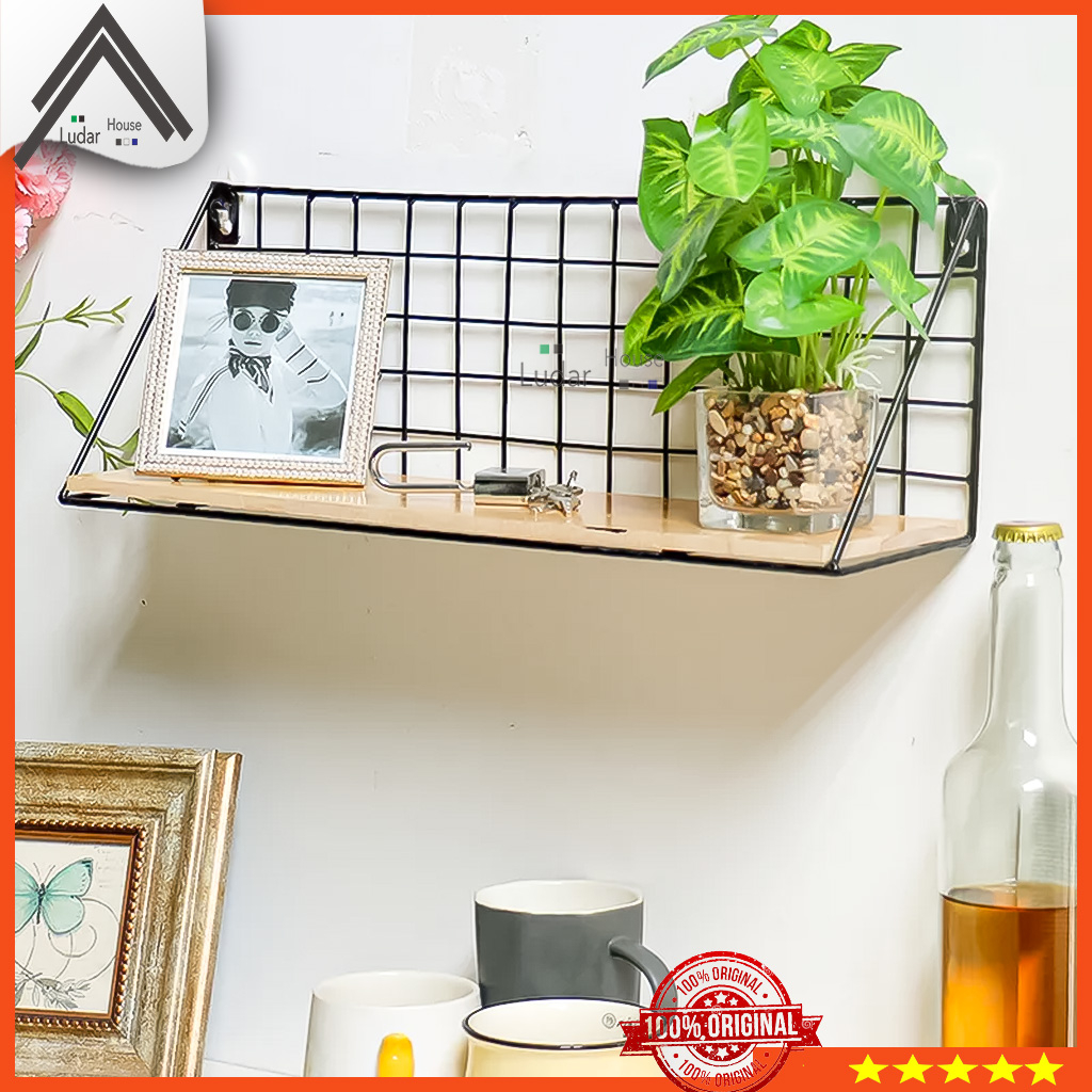Rak Hiasan Dinding Besi Ambalan Gantung Tempel Didinding Wadah Pajangan Buku Bumbu Dekorasi Ruangan