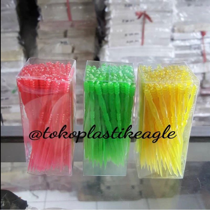Garpu Buah Plastik Crystal / Garpu Buah Plastik Kristal Kemasan Mika