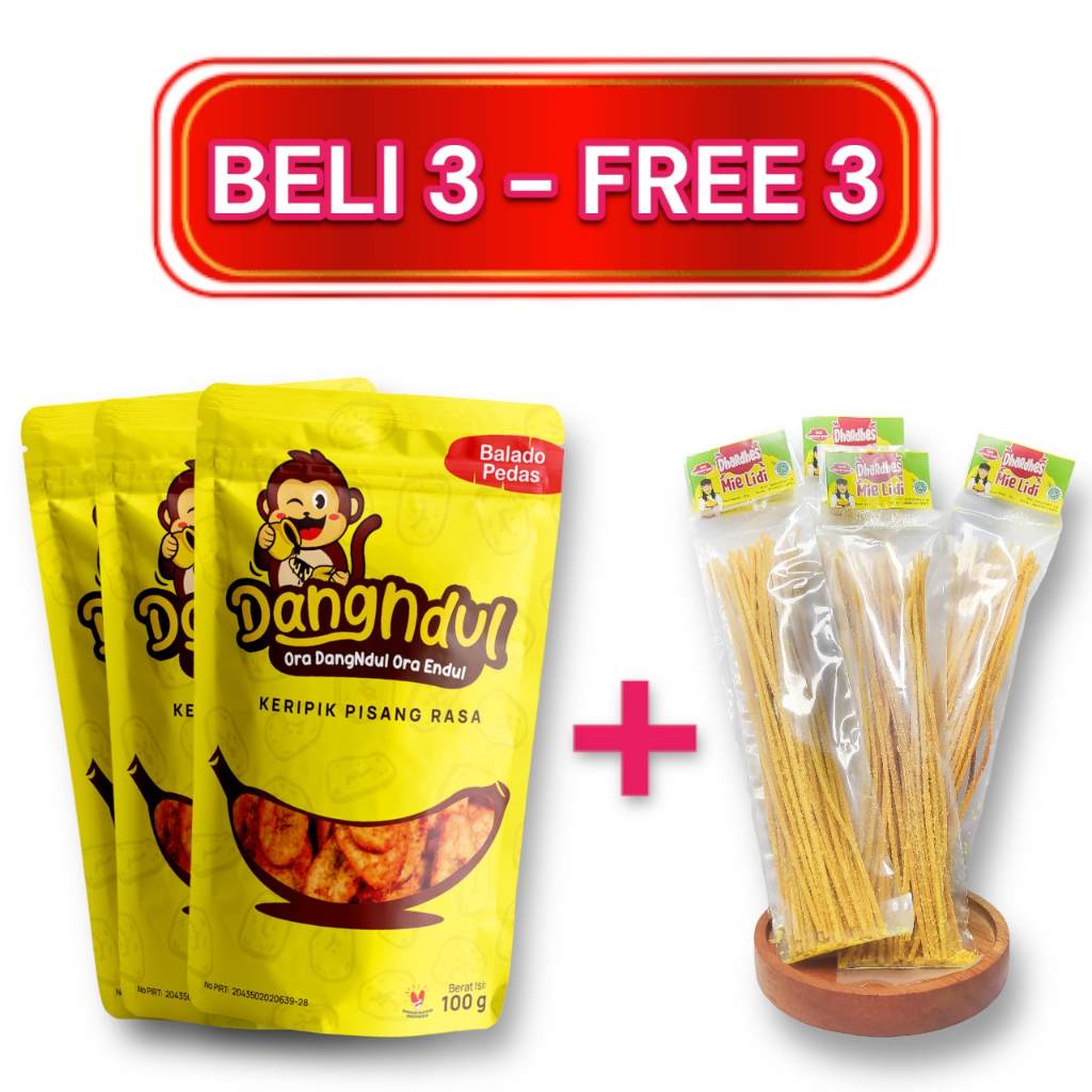 

BELI 3 KERIPIK PISANG DANGNDUL RASA BALADO PEDAS FREE 3 MIE LIDI DHARDHES 20G