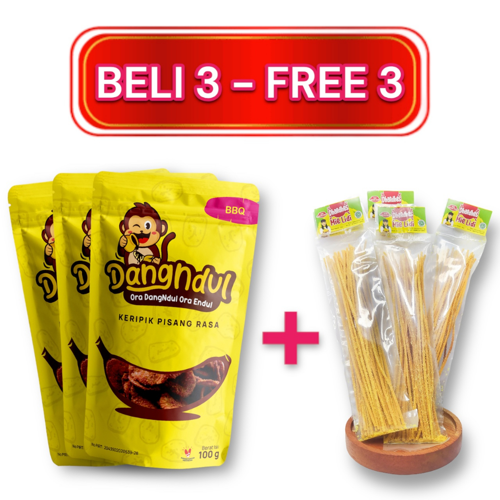 

BELI 3 KERIPIK PISANG DANGNDUL RASA BBQ FREE 3 MIE LIDI DHARDHES 20G