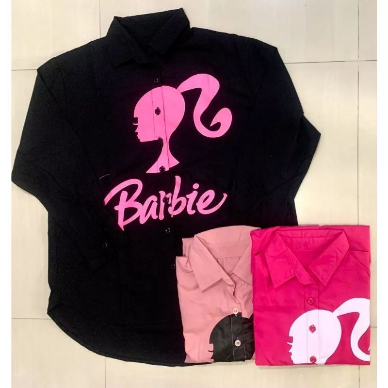 CLARA BARBIE ATASAN KEMEJA PRINTING . KEMEJA BARBIE . ATASAN BARBIE . BARBIE KEMEJA POLOS SABLON . B