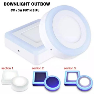 Lampu LED Downlight Outbow Putih Biru 6w + 3w Watt Kotak Bulat Putih biru