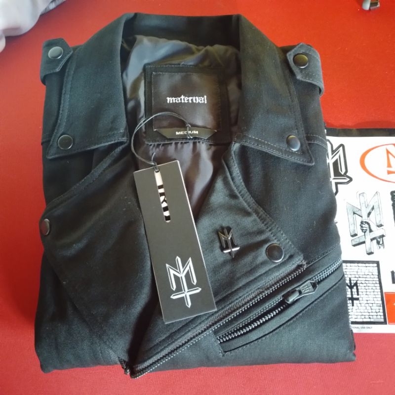 size M maternal disaster corpus jacket jaket motor dobel kerah hitam keren denim jeans jins not trov