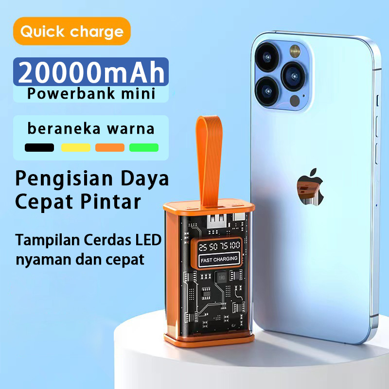 POWERBANK MINI 20000MAh FAST CHARGING Tampilan digital LED transparan USB 3.0 Power bank