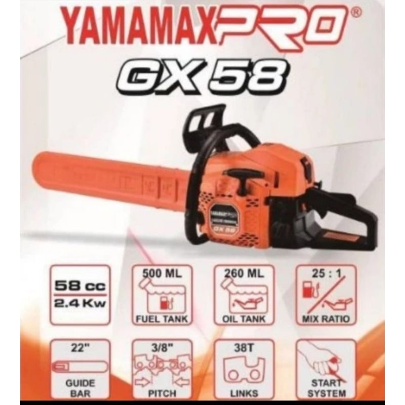 Mesin Gergaji Chain Saw Yamamax Pro GX58 Bar Laser 22" Chainsaw Yamamax Pro GX 58